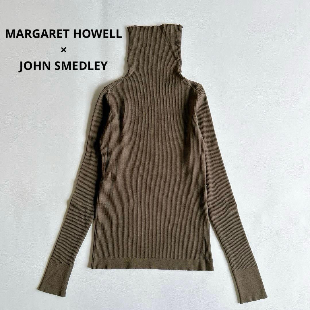 マーガレットハウエル×ジョンスメドレー　リブタートルネックニット　リブ　カーキ