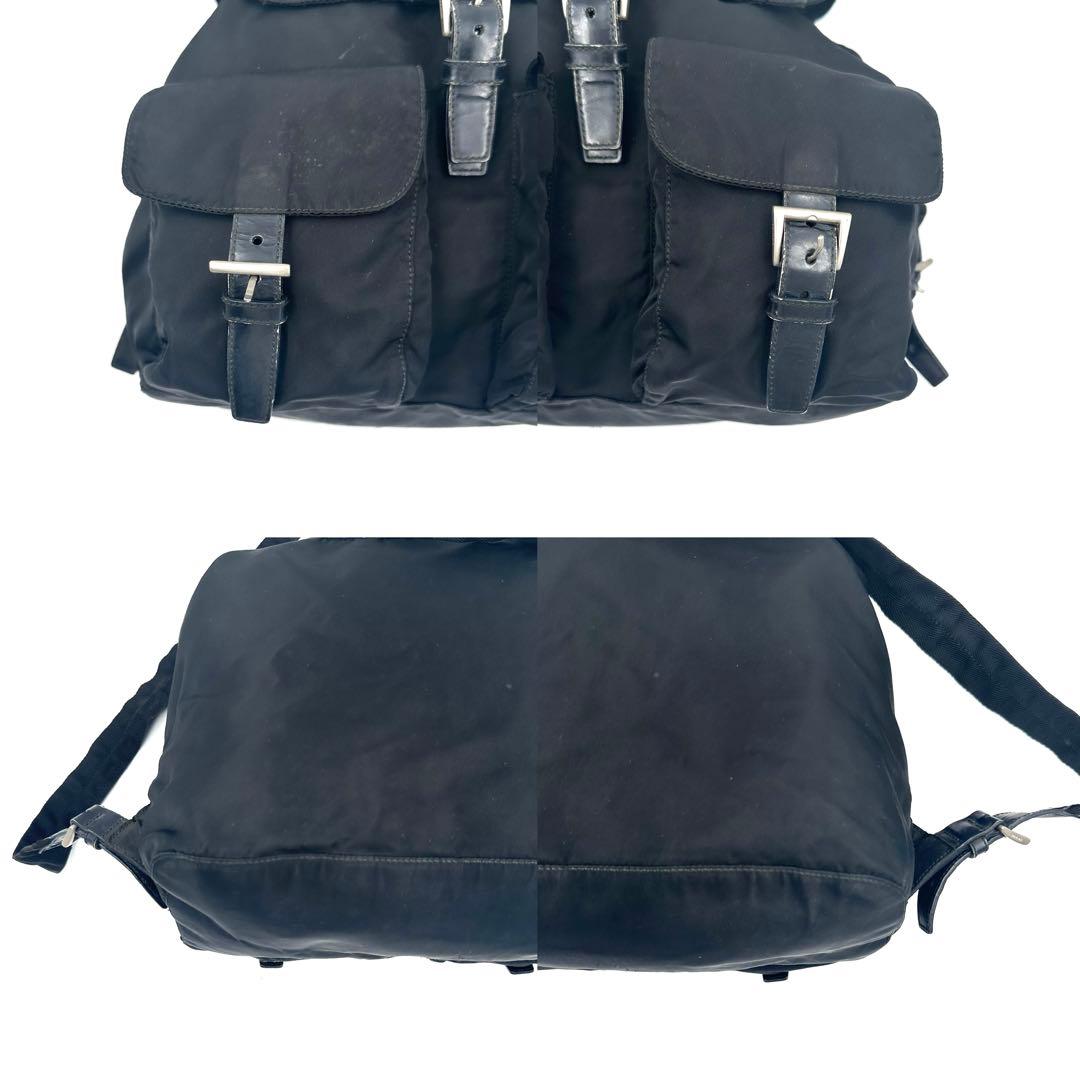 《良品》PRADA 三角ロゴ Wポケット ナイロン レザーリュック デイパック