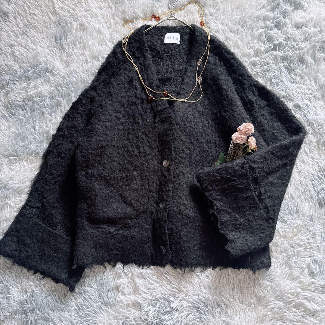 eLLa_selectshop シャギーニットカーディガン ゆったり 黒 美品