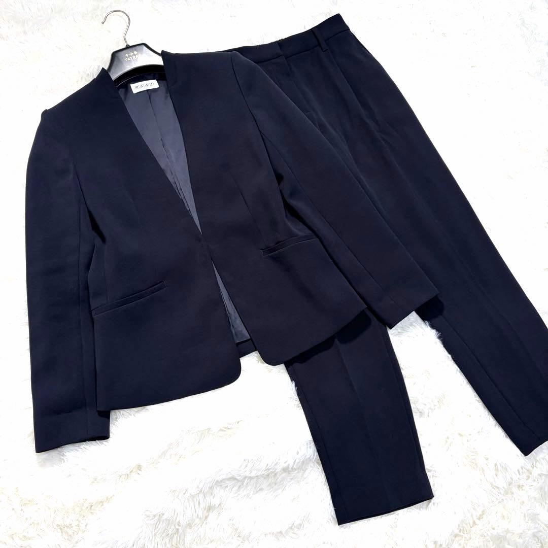 PLST セットアップ ストレッチ ノーラペル テーパード ネイビー　S