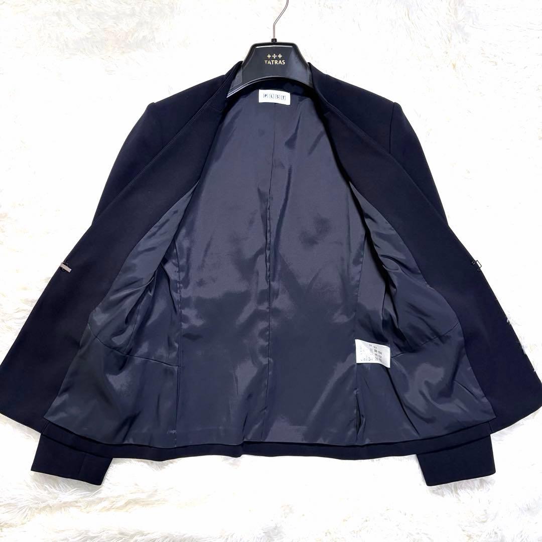 PLST セットアップ ストレッチ ノーラペル テーパード ネイビー　S