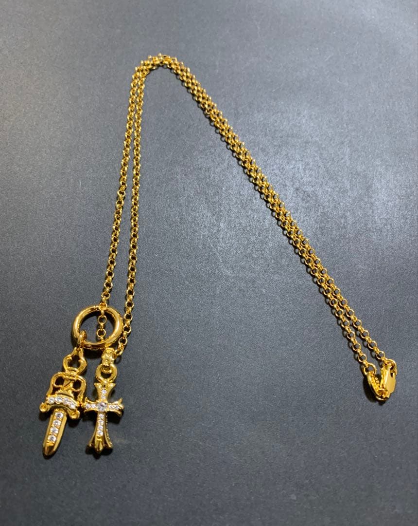 22k ベビーファット　ダガー　ダイヤ　ネックレス　50㎝