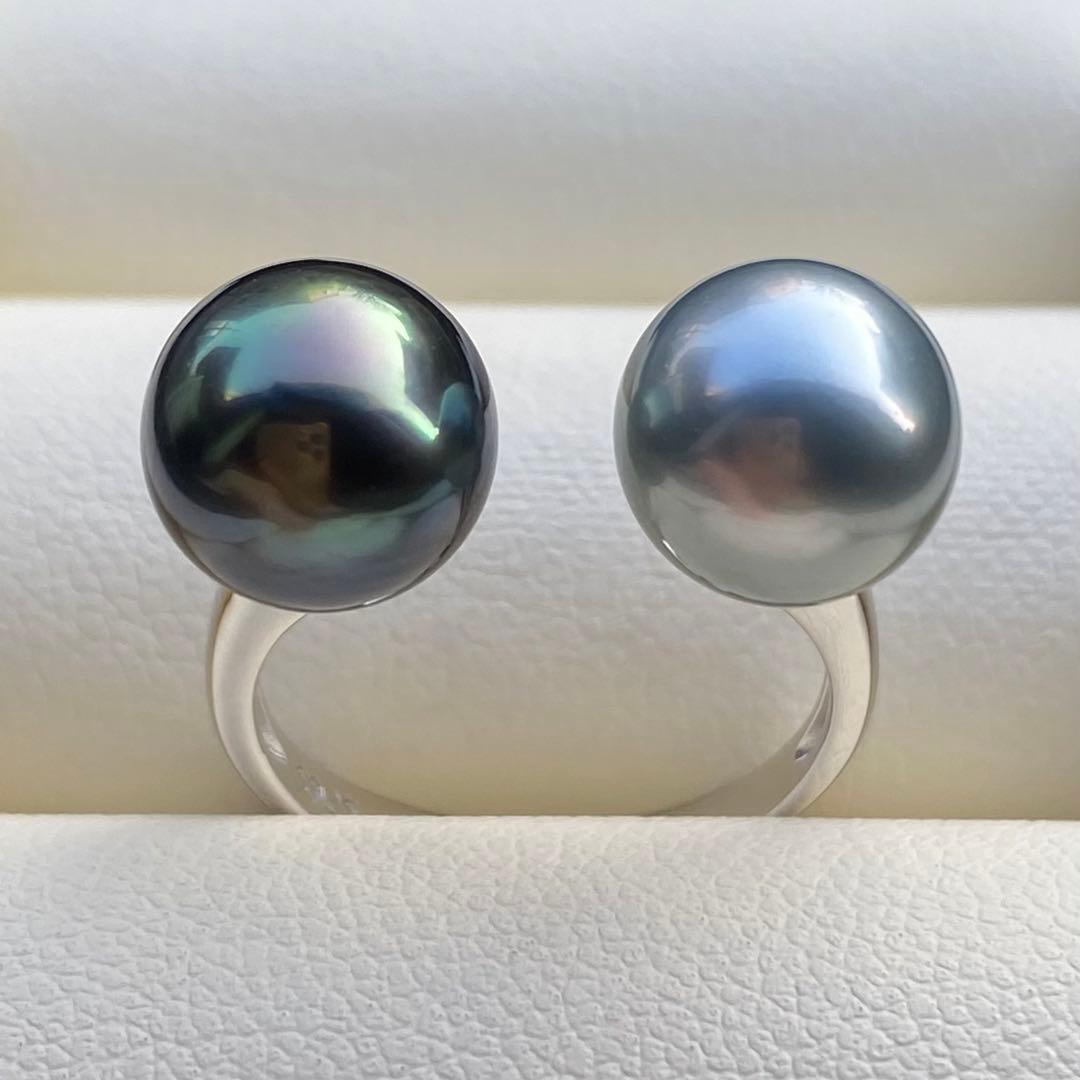 本真珠　南洋黒蝶真珠ダブルリング　9.3&9.1mmピーコックグリーンL1264