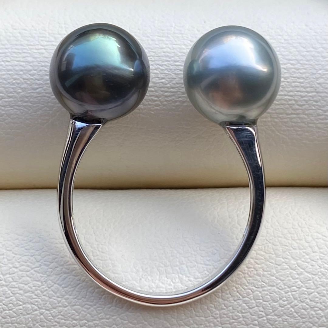 本真珠　南洋黒蝶真珠ダブルリング　9.3&9.1mmピーコックグリーンL1264