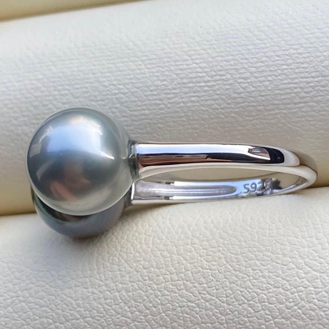 本真珠　南洋黒蝶真珠ダブルリング　9.3&9.1mmピーコックグリーンL1264