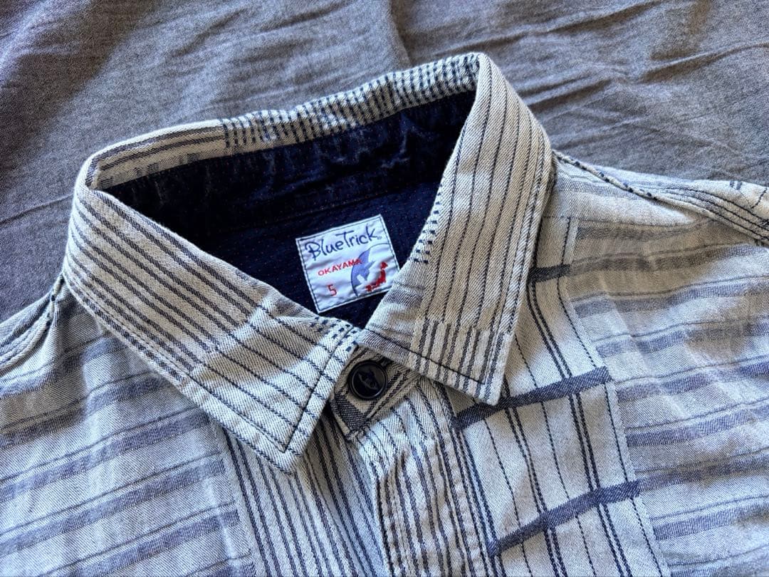 【試着のみ】BLUE TRICK 刺子パッチ ワークシャツ 白 サイズ5 XL