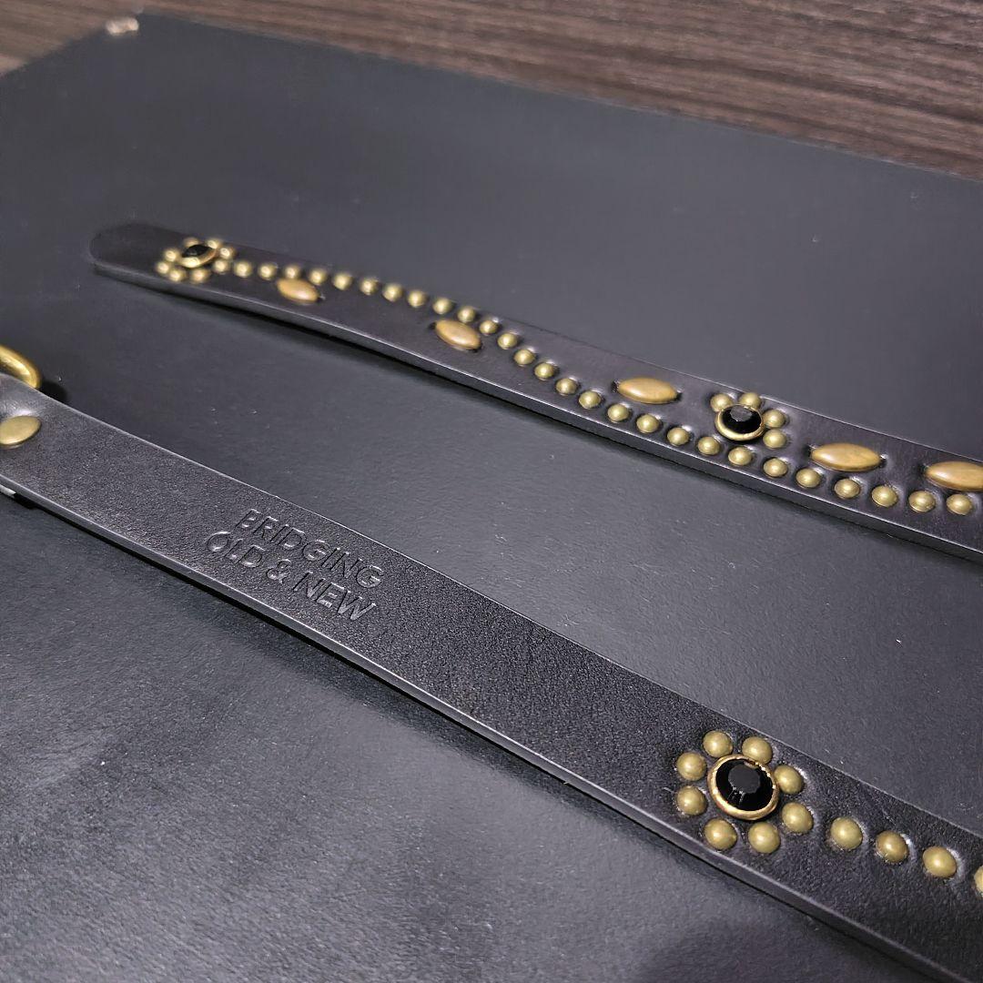 フラワー黒金■本革レザーフルスタッズナローベルト☆アメカジ古着ヴィンテージ