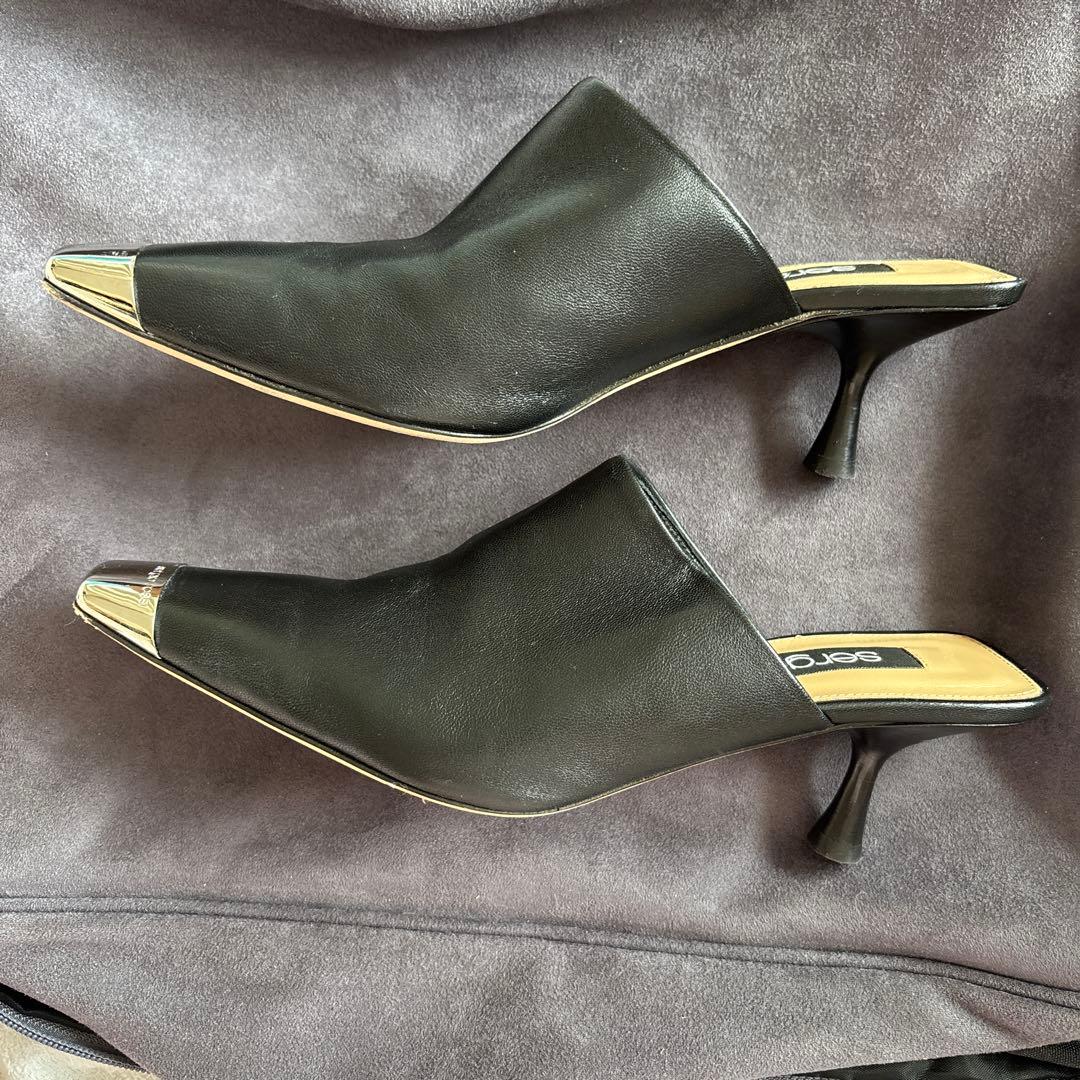 セルジオロッシ ブラックレザー ヒール6cm 36 1/2 （23.5）