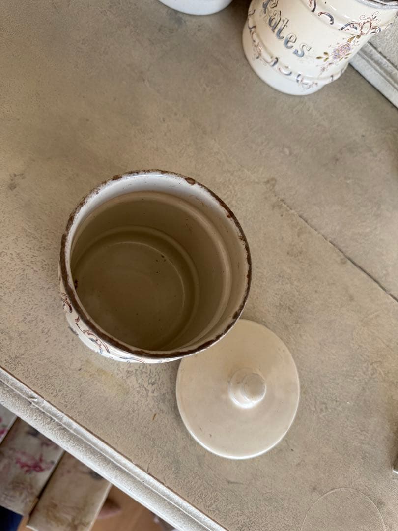 フランスアンティークホーローアールヌーボー可憐な花柄キャニスター5個セット