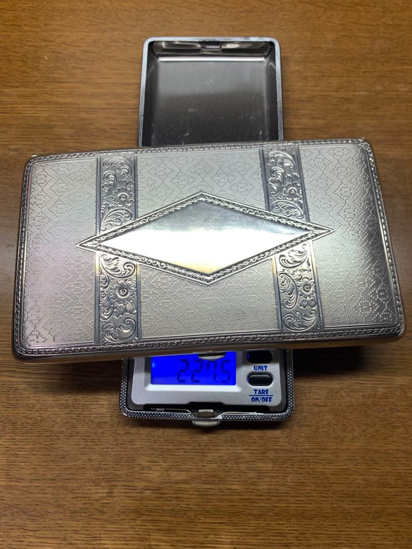 大野銀器製 純銀煙草ケース プラチナ装飾 木箱付