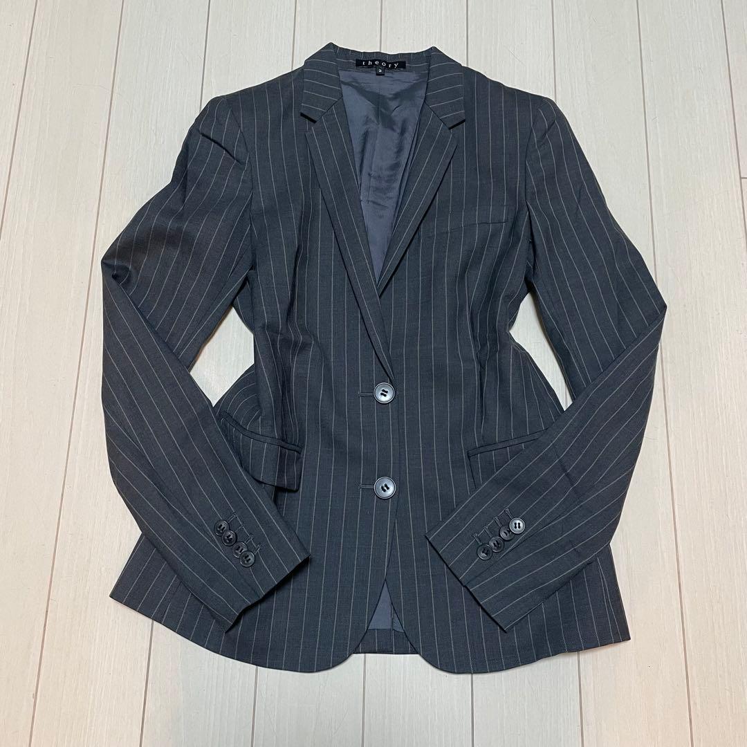 theory ストライプ ビジネスパンツスーツ フレアパンツ グレー