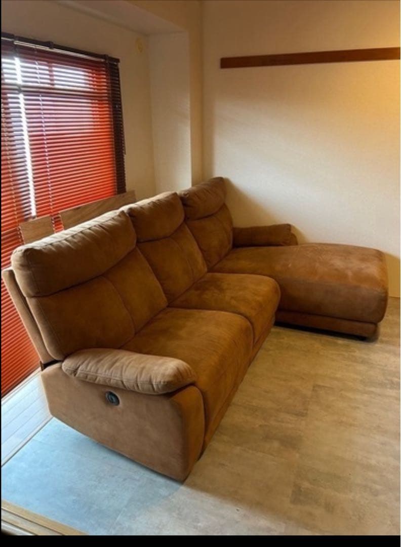 ブラウン 3人掛け 電動リクライニングソファ USBポート付き