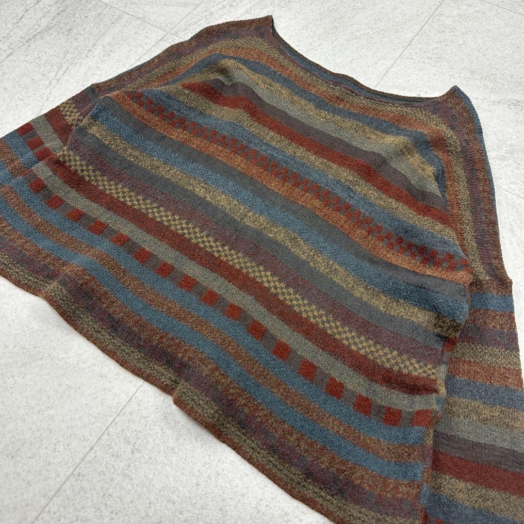 【ヨーガンレール】ウール シルク ニット プルオーバー ボーダー チェック