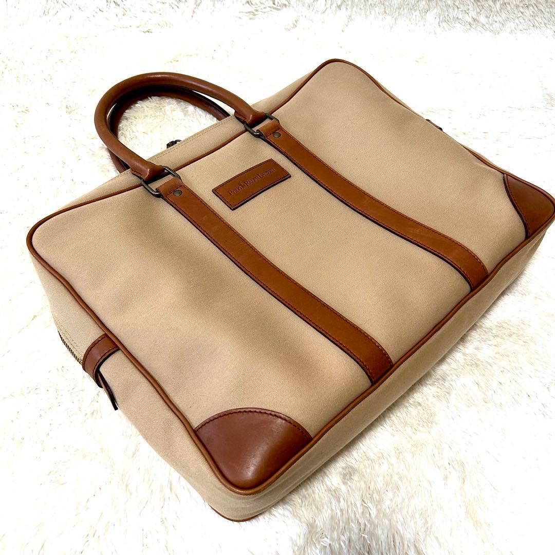 希少✨ポロラルフローレン　ビジネスバッグ サファリシリーズ コットンツイル　牛革