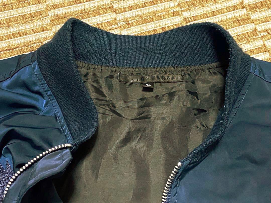 アリステア スカジャン MA-1 両面刺繍 鷹 和柄 刺繍ジャケットXLネイビー
