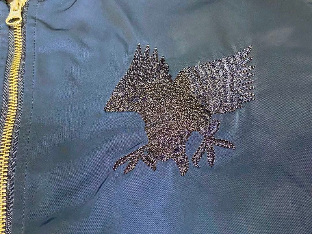 アリステア スカジャン MA-1 両面刺繍 鷹 和柄 刺繍ジャケットXLネイビー
