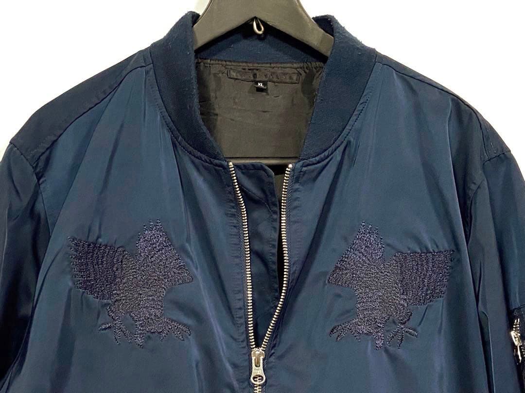 アリステア スカジャン MA-1 両面刺繍 鷹 和柄 刺繍ジャケットXLネイビー