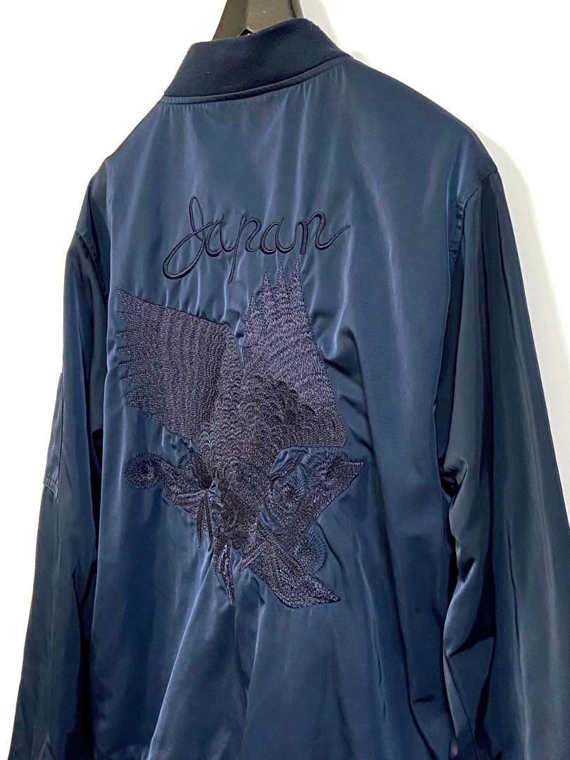 アリステア スカジャン MA-1 両面刺繍 鷹 和柄 刺繍ジャケットXLネイビー