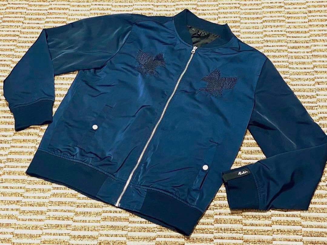 アリステア スカジャン MA-1 両面刺繍 鷹 和柄 刺繍ジャケットXLネイビー