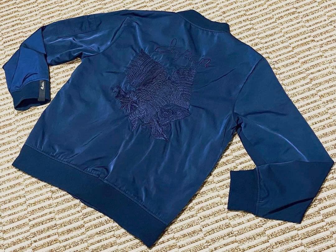 アリステア スカジャン MA-1 両面刺繍 鷹 和柄 刺繍ジャケットXLネイビー