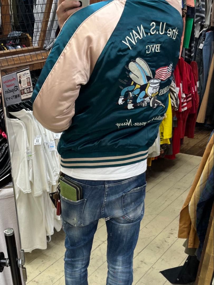 サ*ん様 U.S.NAVY SEABEES×鶴刺繍 リバーシブルスカジャン スー