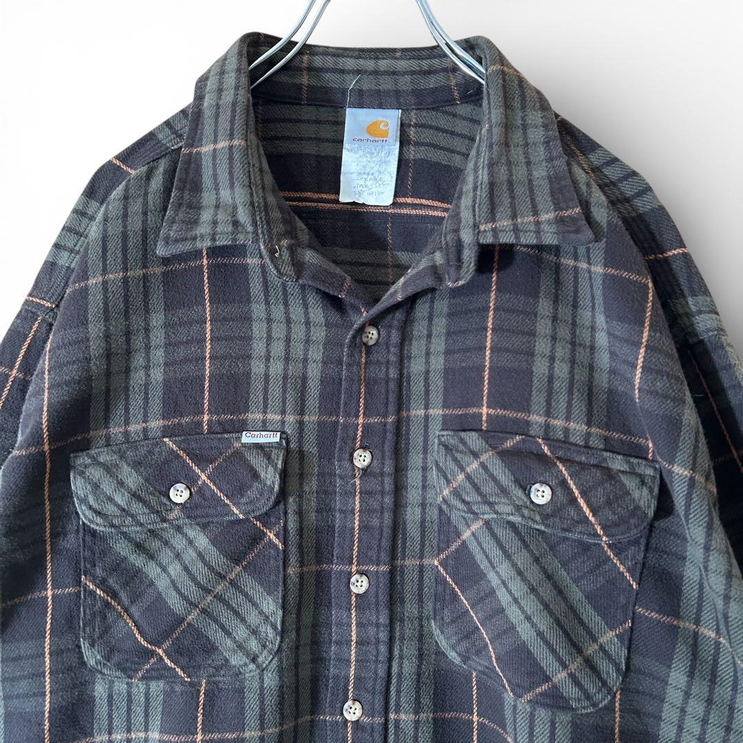 激レア 3XL カーハート ヘビーネルシャツ 厚手 肉厚 チェック USA製