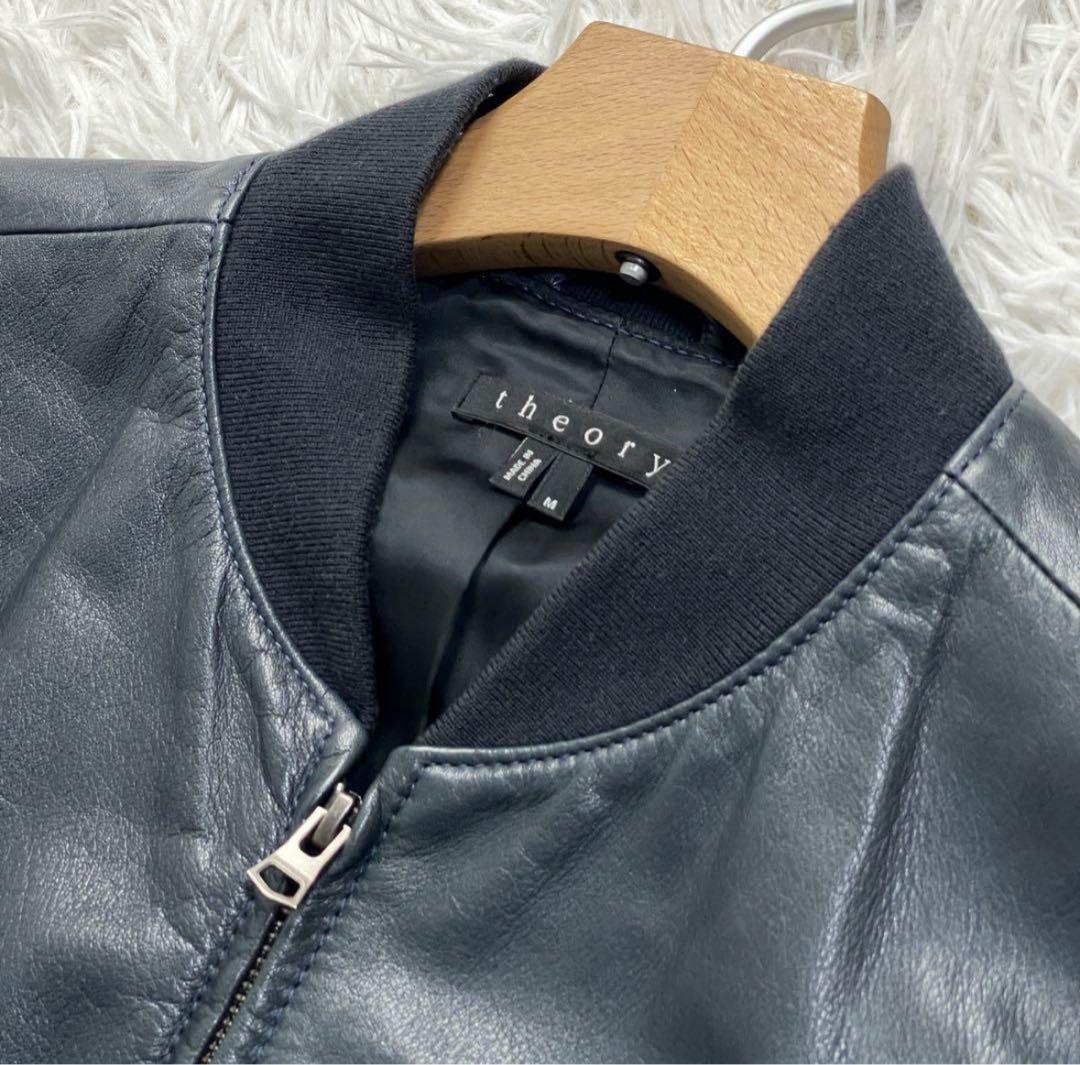 セオリー シングルライダースジャケット シープスキン ネイビー M