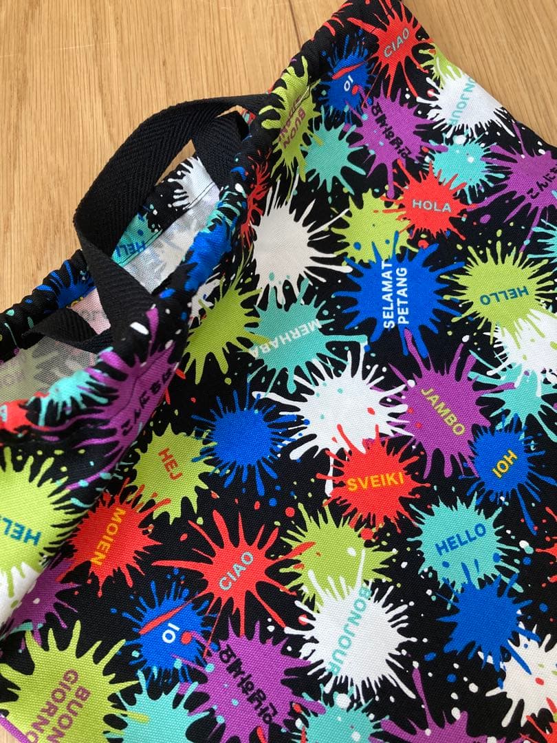 カラフルペンキ柄　大きめレッスンバック　シューズ袋　持ち手付き体操袋