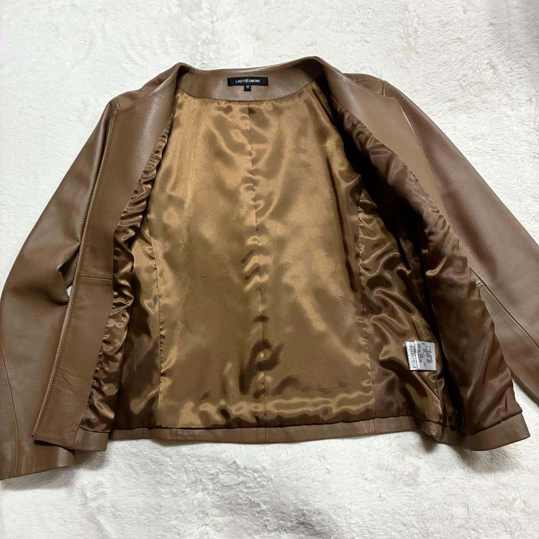 LAUTREAMONT 羊革レザージャケット ノーカラー ブラウン Lサイズ