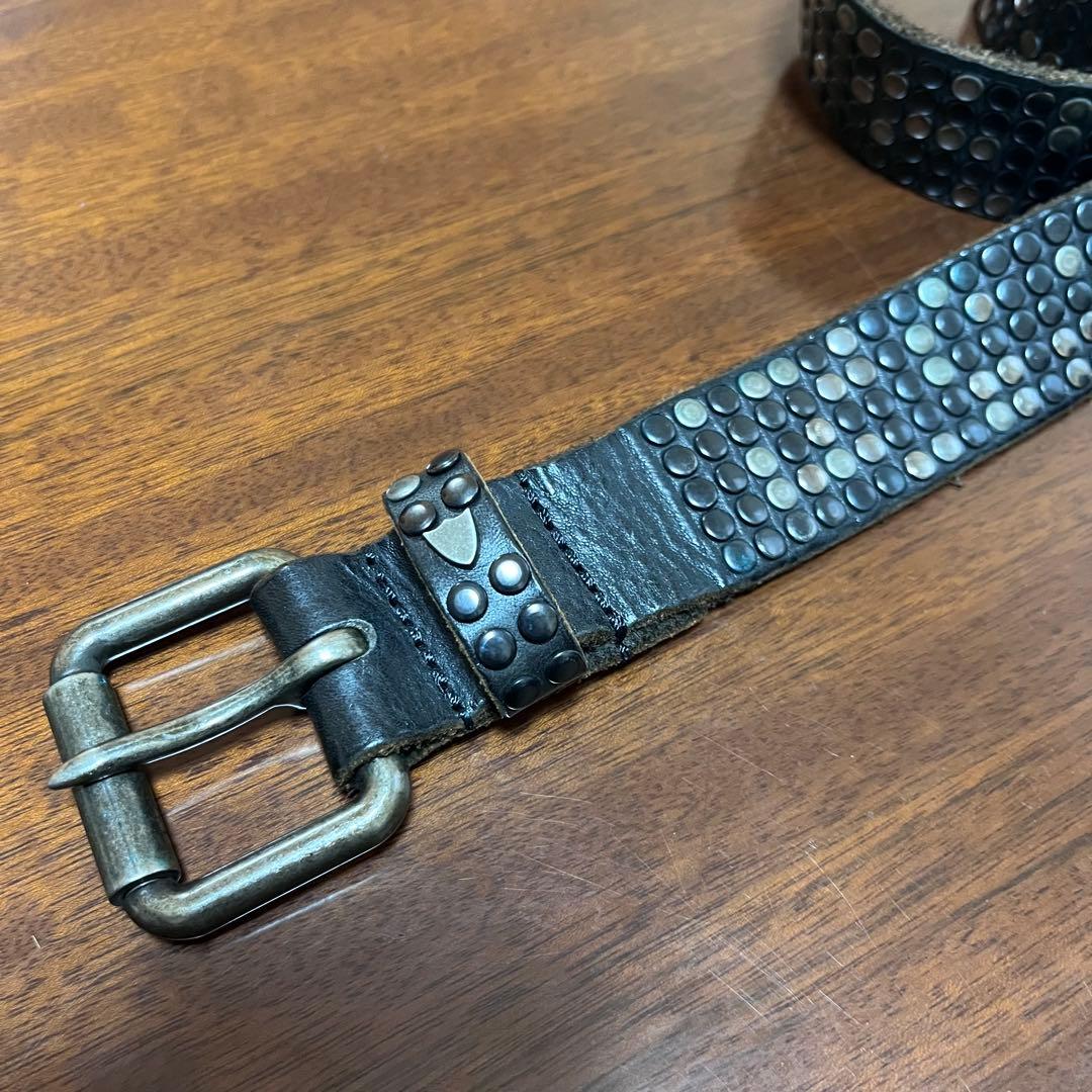 【95/38】美品HTC ヴィンテージ加工 5000スタッズ 本革レザーベルト