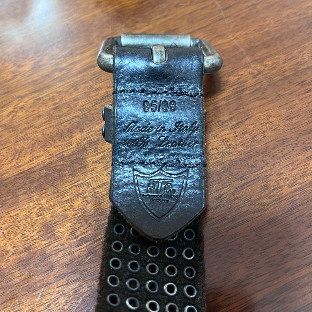 【95/38】美品HTC ヴィンテージ加工 5000スタッズ 本革レザーベルト
