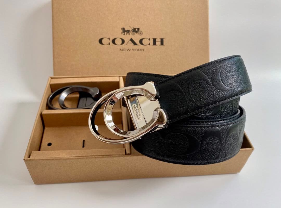 SALE　コーチ　新品　ベルトセット　リバーシブル　シグネチャー　バックル2点