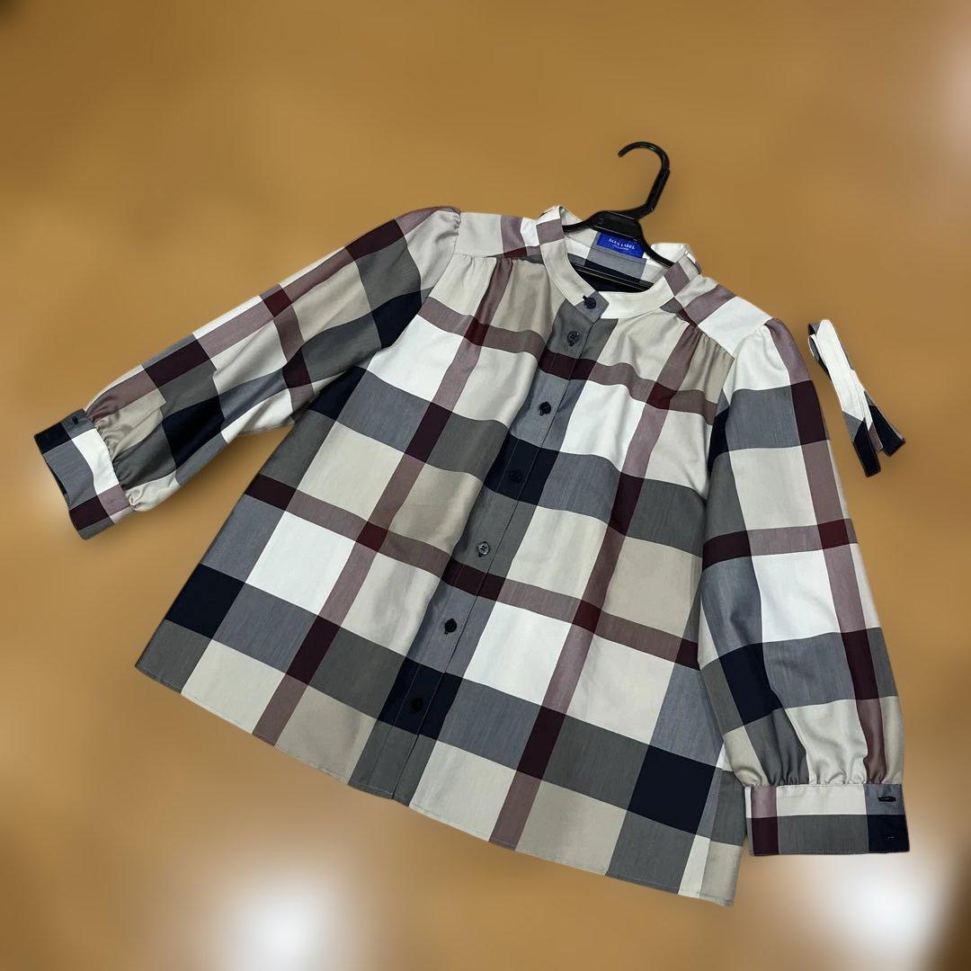 ブルーレーベルクレストブリッジ チェック柄バンドカラーブラウス38