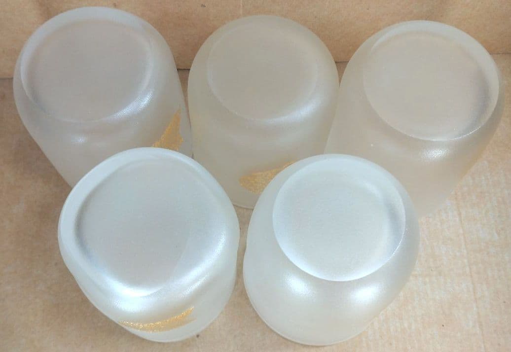 【本物保証】藤田喬平 手吹 三日月コップ(5個) 共箱 美品 ガラス工芸