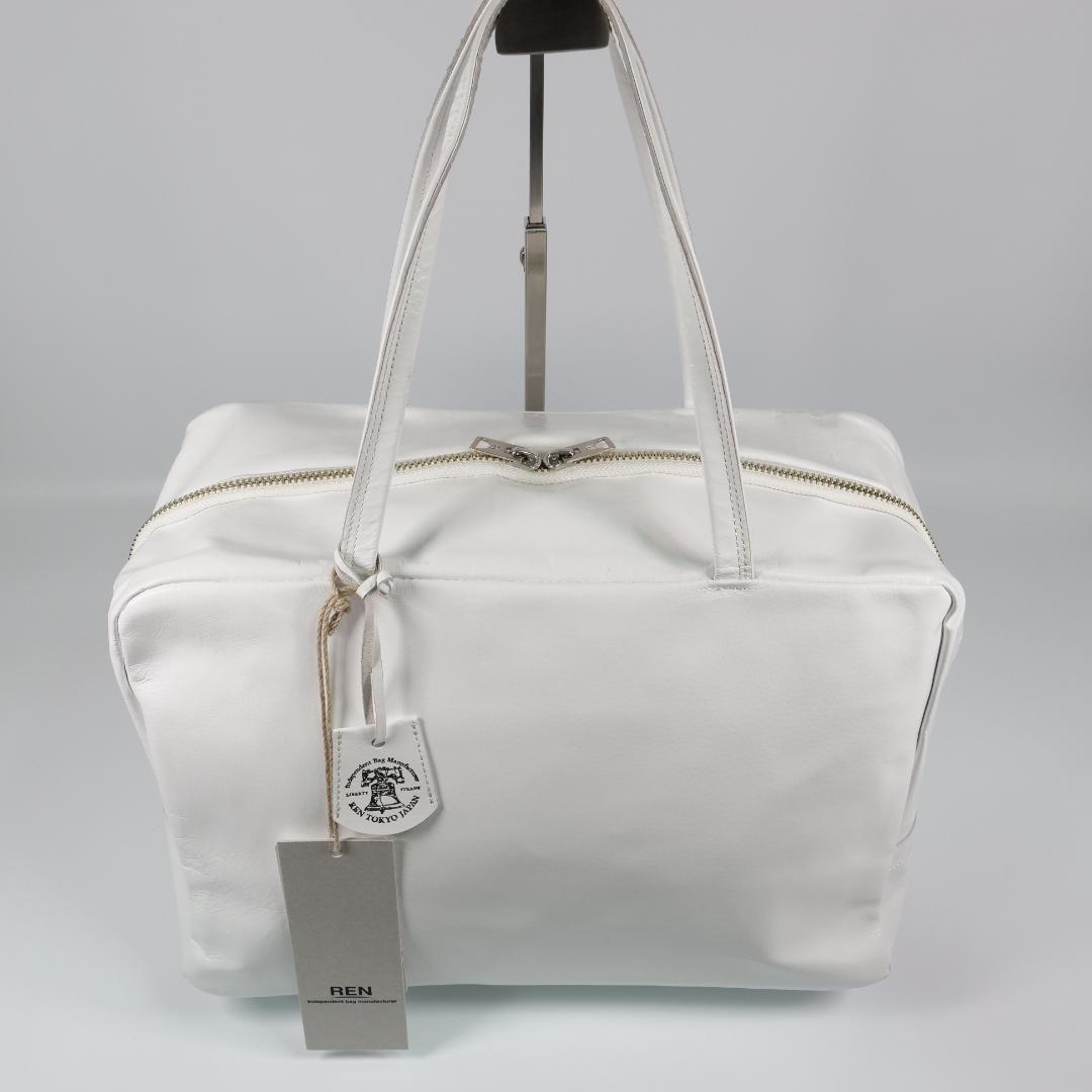 タグ付き未使用✨レン REN ボストンバッグ ホワイト ピッグスキン
