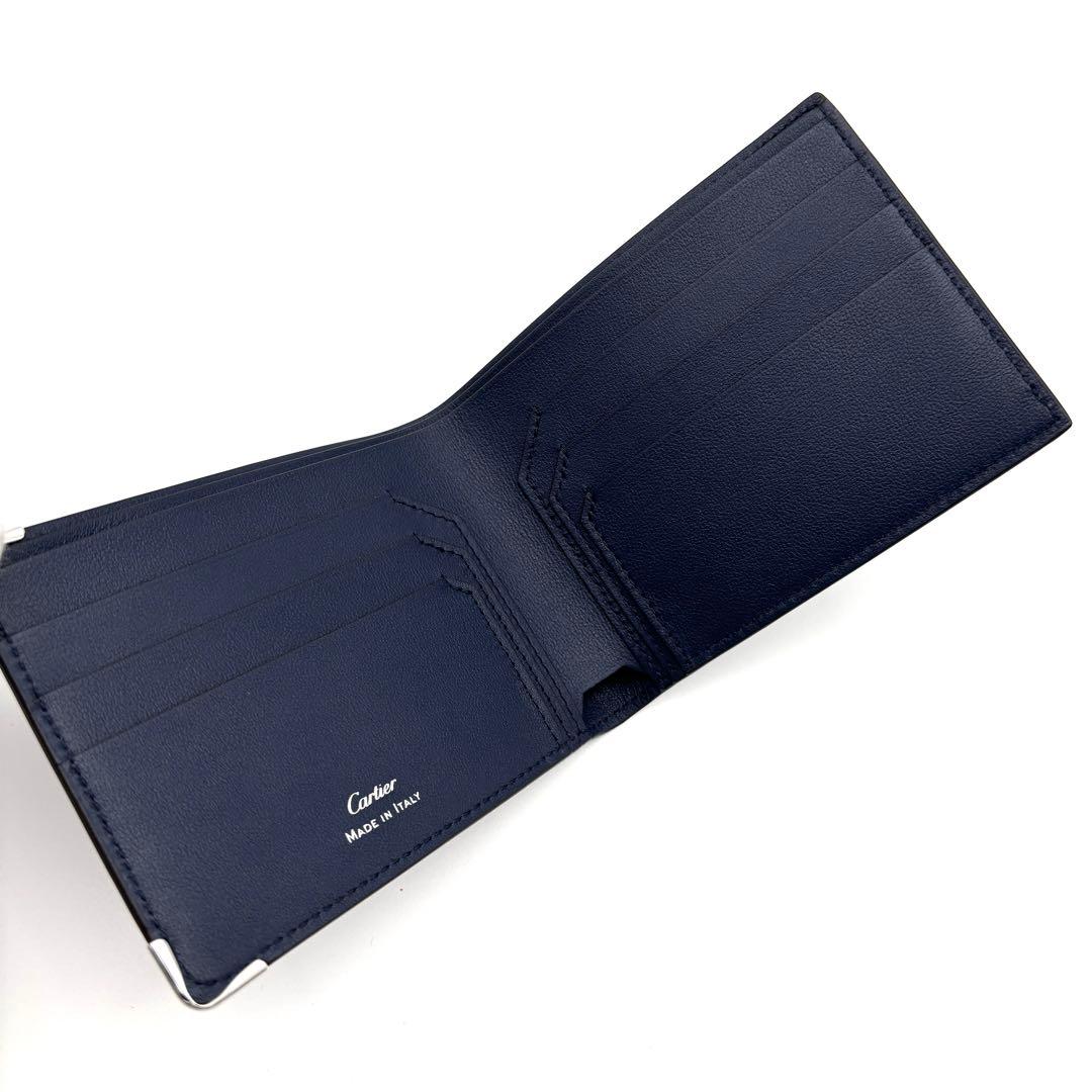 未使用保管品 カルティエ マネークリップ マストライン レザー ロゴ ブルー