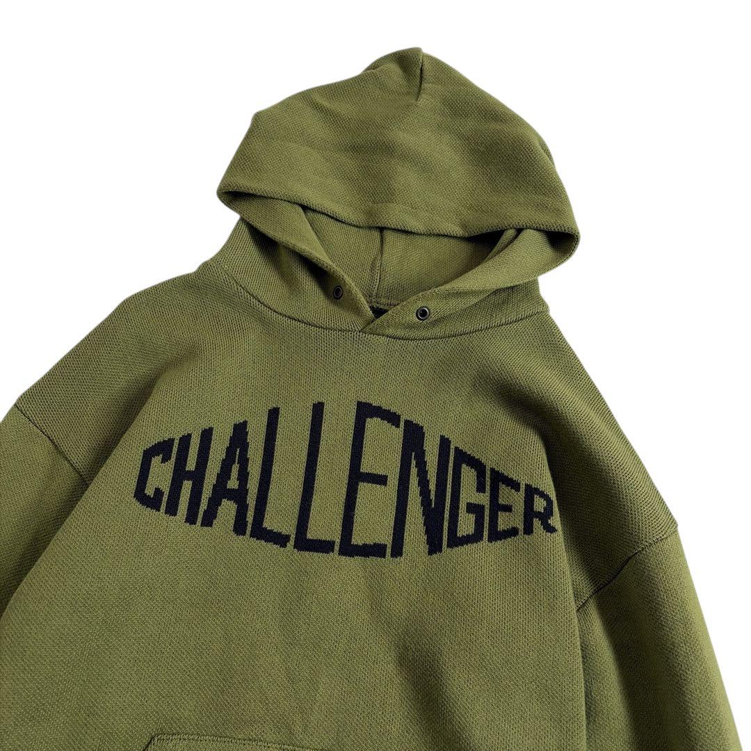 美品 チャレンジャー コットンニット パーカー M カーキ ロゴ