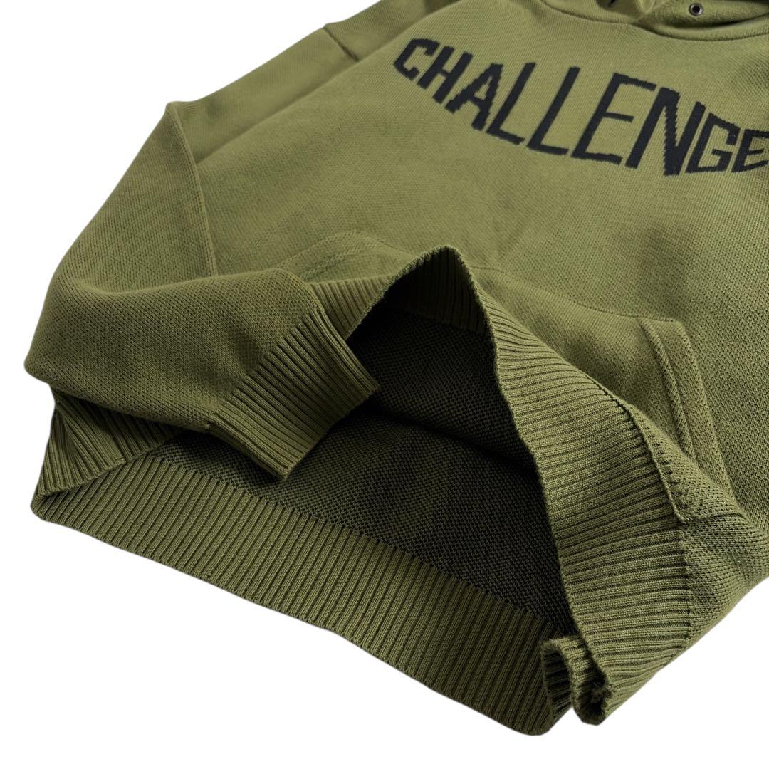 美品 チャレンジャー コットンニット パーカー M カーキ ロゴ