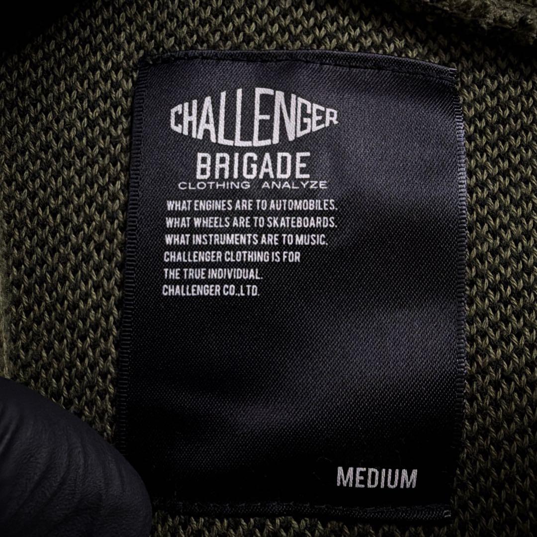 美品 チャレンジャー コットンニット パーカー M カーキ ロゴ