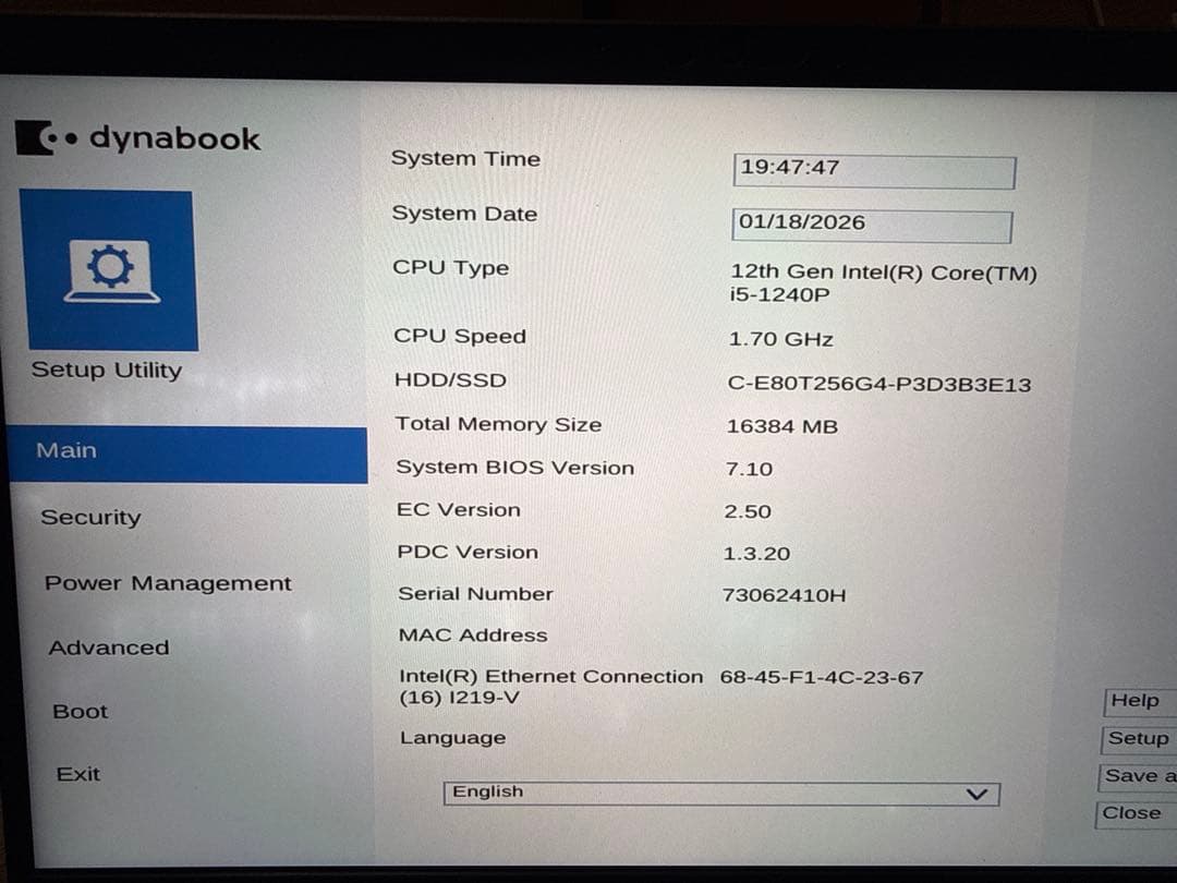 dynabook G83/KV i5-1240P BIOS起動確認済 ジャンク