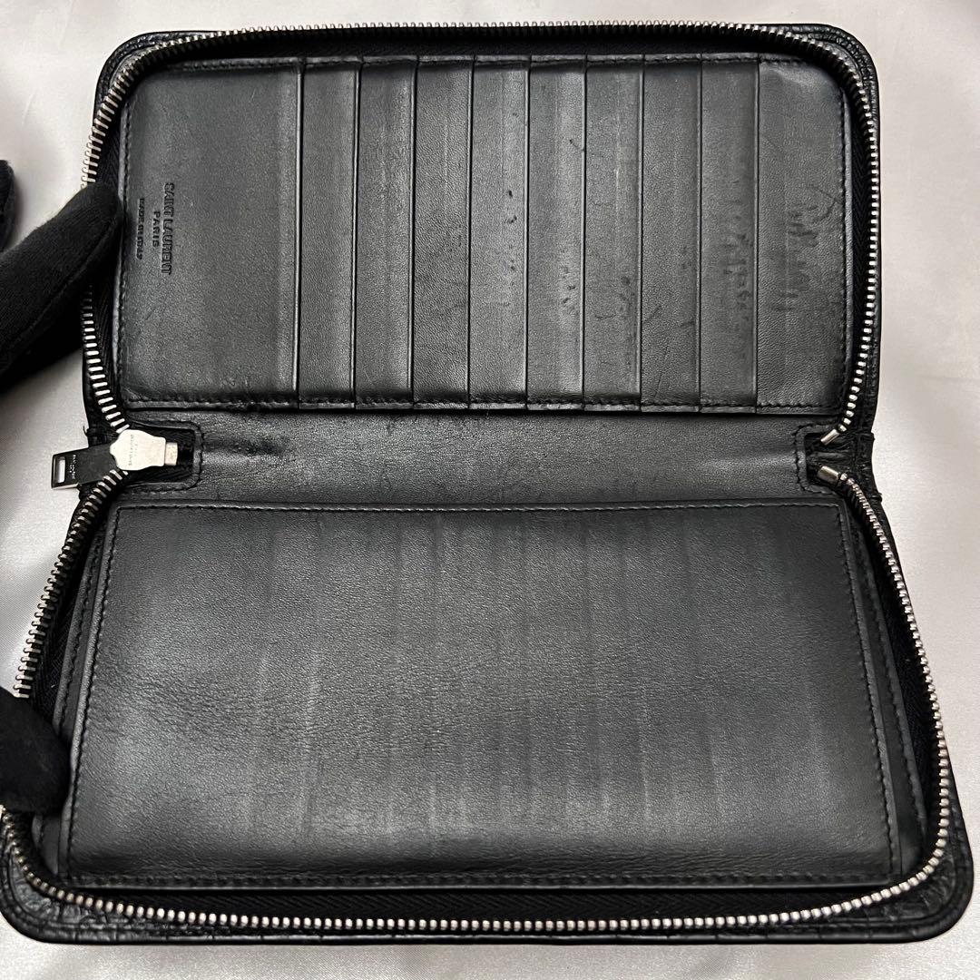 ◇極美品◇サンローラン　ジッピーオーガナイザー　クロコ型押しレザー　ブラック