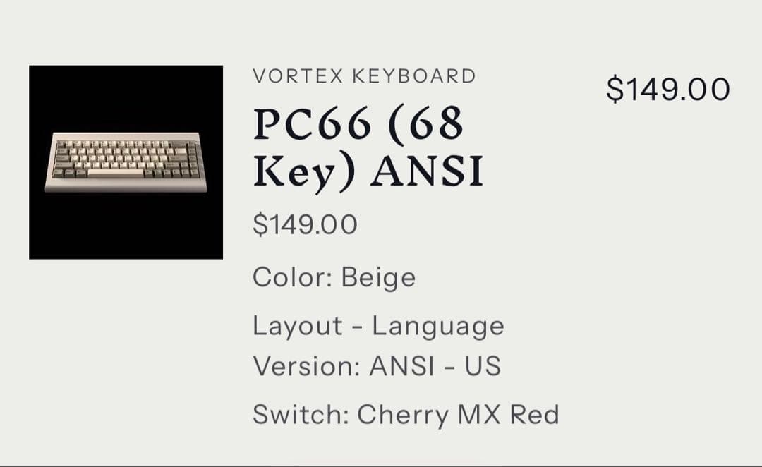 キーボード Vortex Keyboard PC66 (68 Key) ANSI