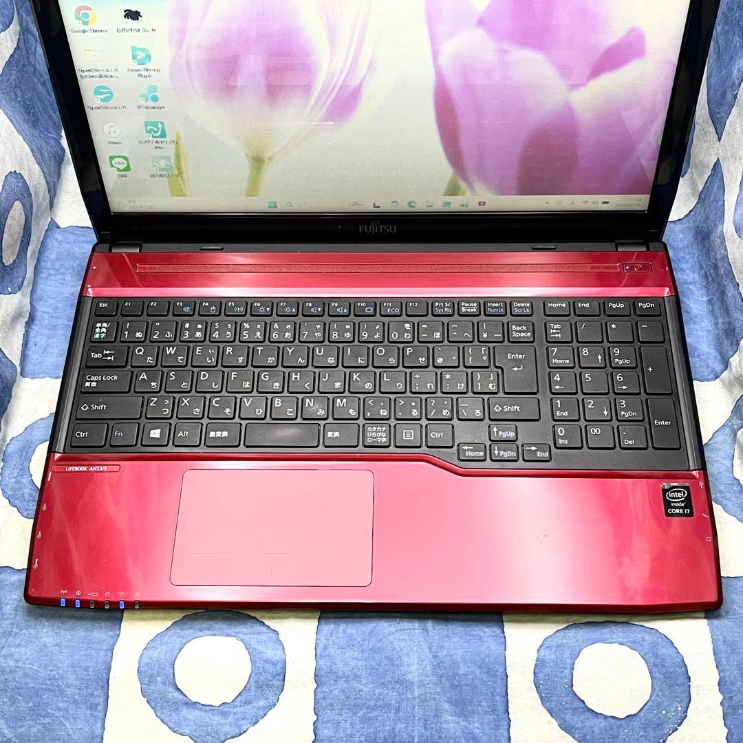 爆速SSD512G☆i7☆大人気赤ノートパソコン♪ブルーレイ&カメラ！Win11