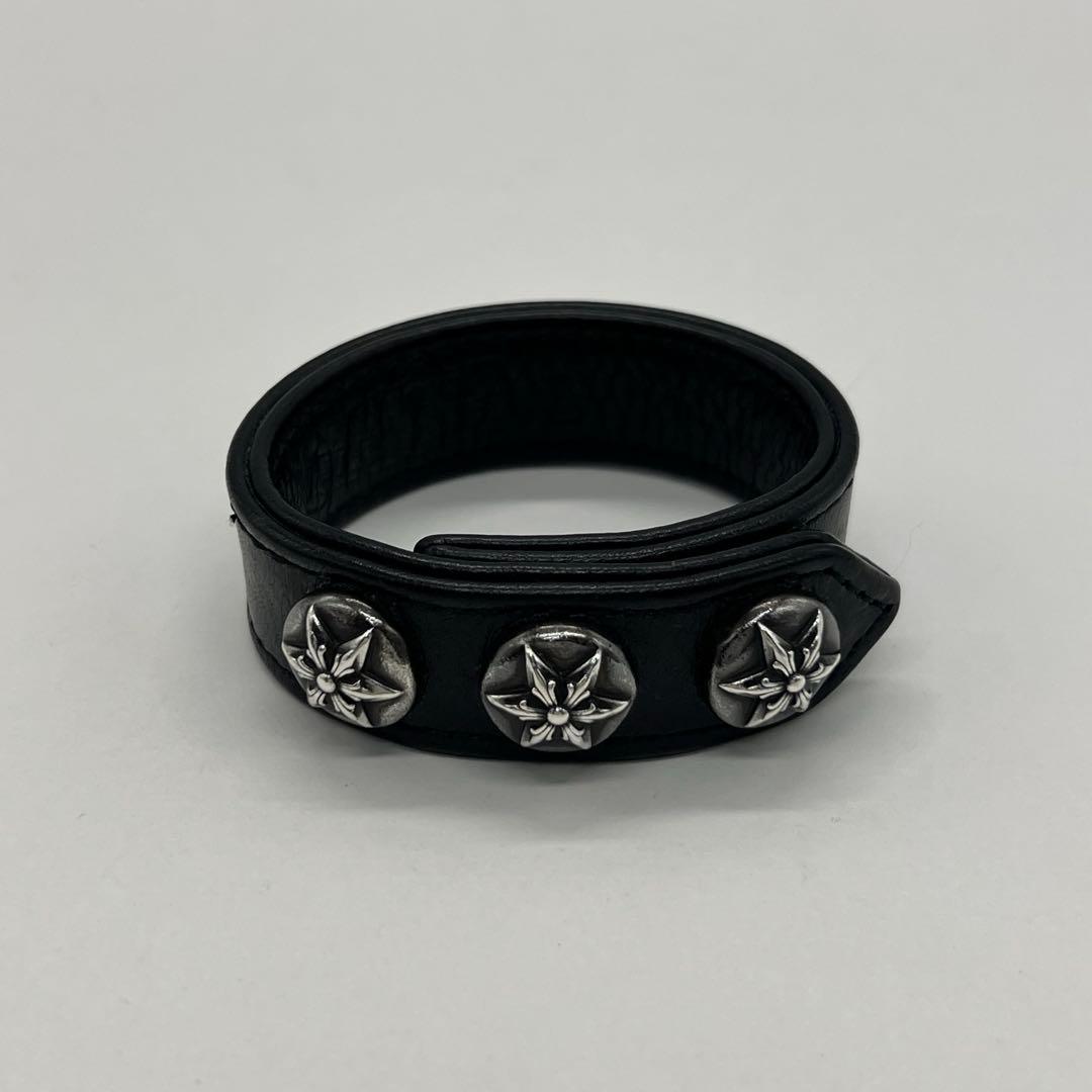 クロムハーツ 3ボタン2スナップ ブレスレット スターボタン レザー SV925