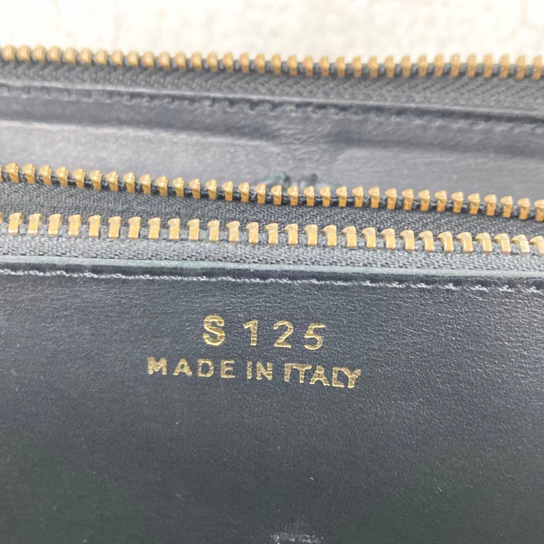 美品 フェリージ 長財布 クロコ型押 ラウンドジップ 黒 125 イタリア製