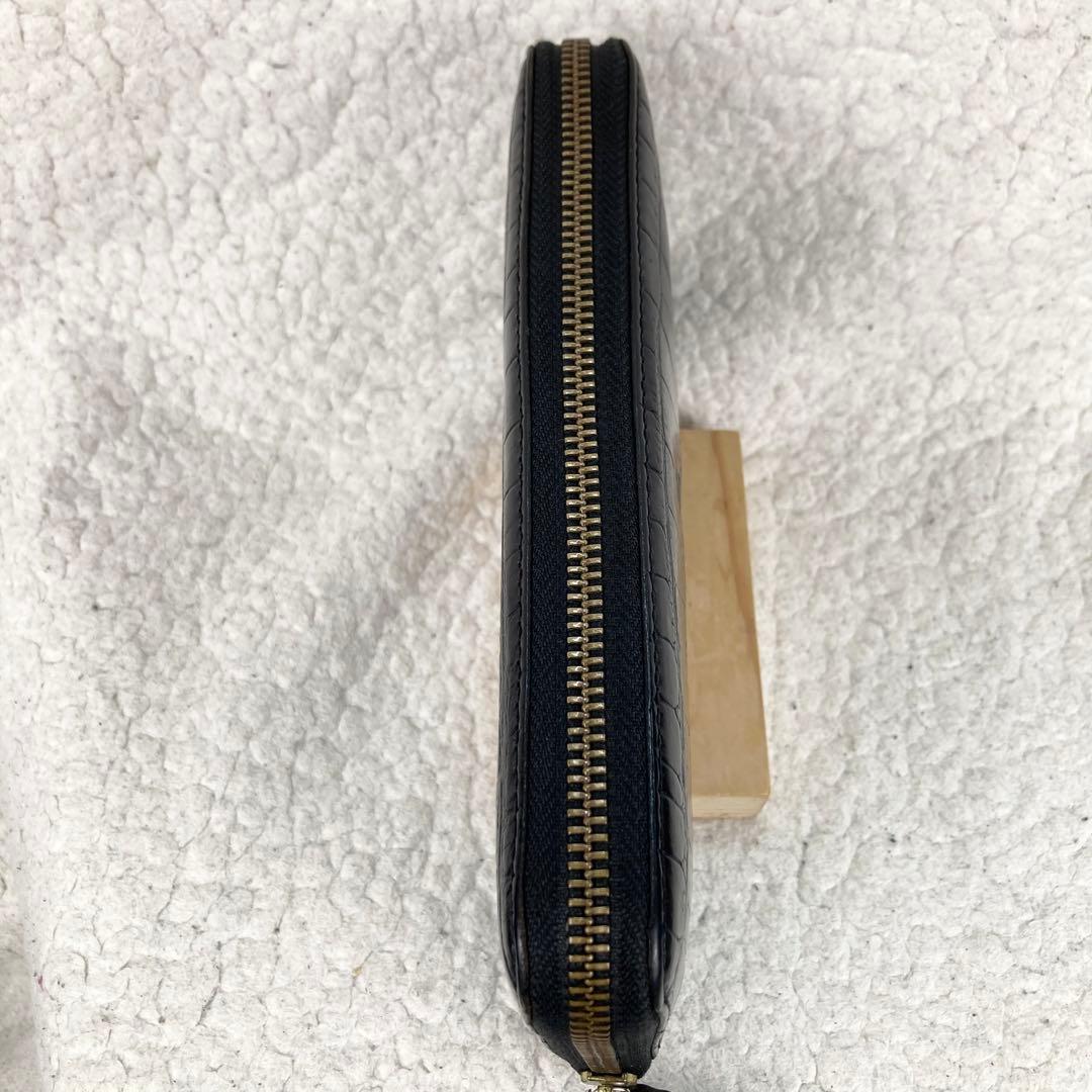 美品 フェリージ 長財布 クロコ型押 ラウンドジップ 黒 125 イタリア製