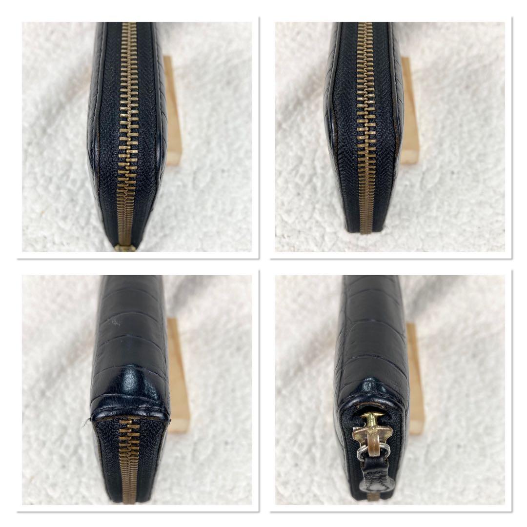 美品 フェリージ 長財布 クロコ型押 ラウンドジップ 黒 125 イタリア製