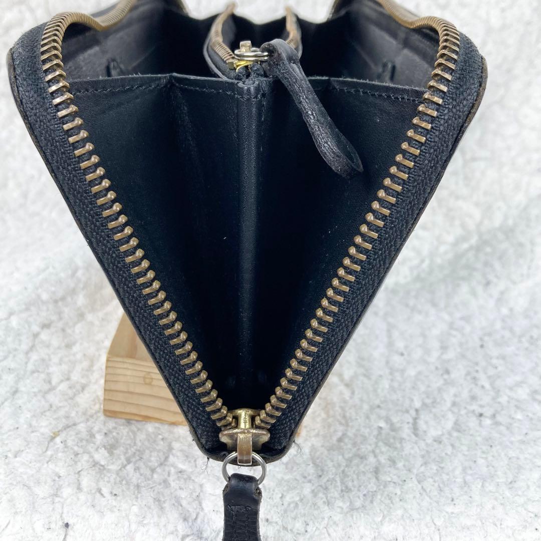 美品 フェリージ 長財布 クロコ型押 ラウンドジップ 黒 125 イタリア製