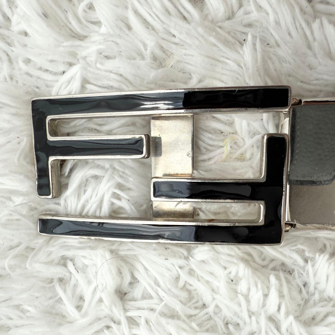 【美品】フェンディ ベルト ズッカ ロゴ シルバー メンズ レザー ブラック