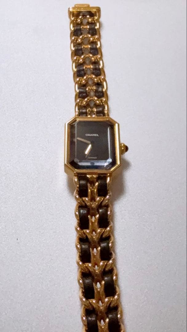 美品 CHANEL シャネル プルミエール ゴールド ブラック 腕時計M 電交済